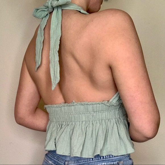 The Impeccable Pig Mint Tie Back Cropped Halter Top Size Small - Picture 2 of 9